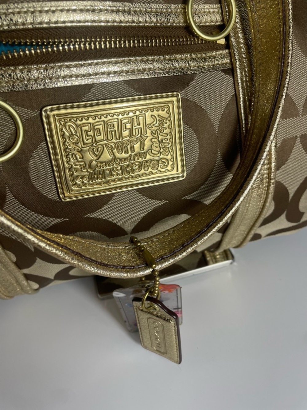 Coach Poppy 2009 Gold Metallic Op Art Glam Tote 13826 - Picture 3 of 16